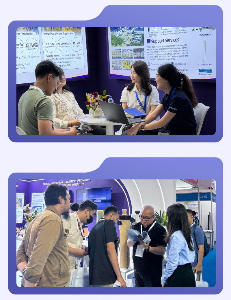 SHUIYI Membrane team discussing water reuse solutions with Indonesia client at INDO WATER 2026