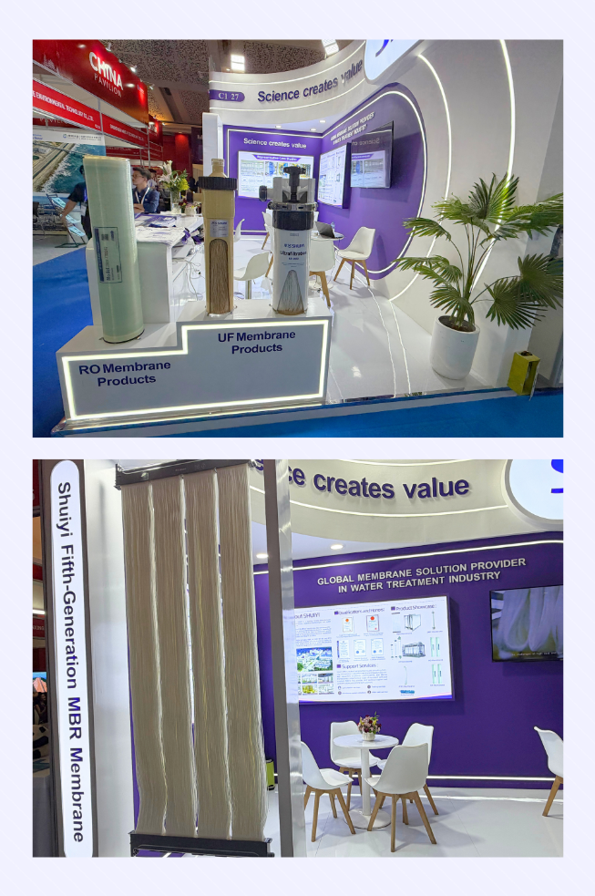 SHUIYI Resalt RO membrane and Slufri MBR membrane products displayed at INDO WATER 2026 booth
