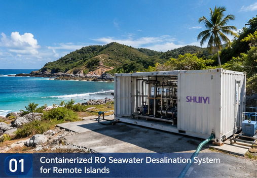 Container‑type reverse osmosis seawater desalination system suitable for remote islands
