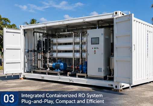 Containerized Seawater Desalination System with integrated reverse osmosis equipment