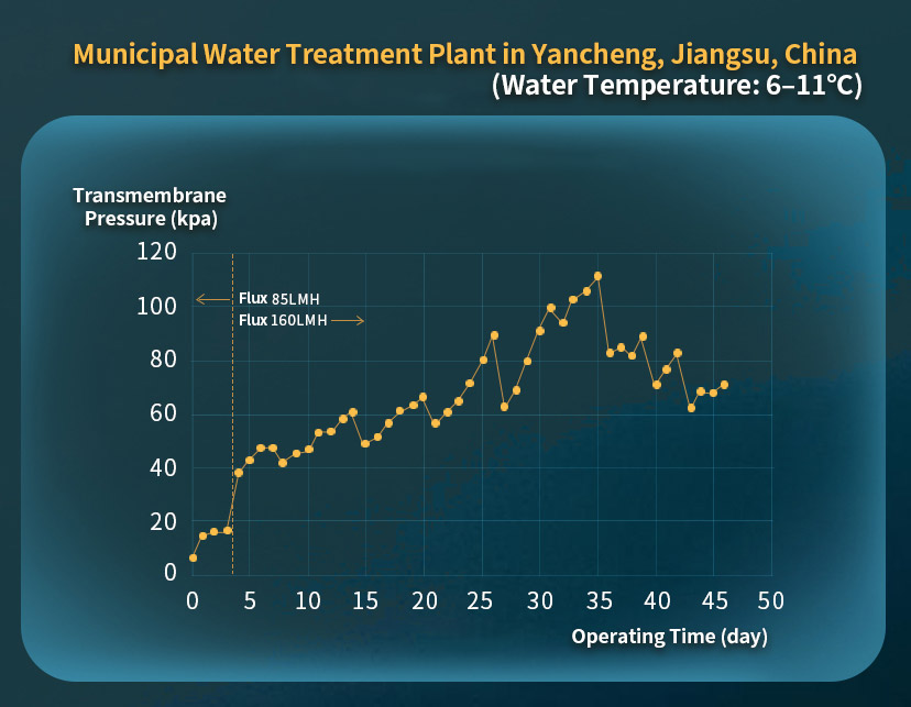 TIPS ultrafiltration membrane application at a municipal water treatment plant in Yancheng